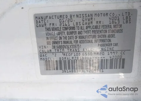 2020 Nissan Sentra Sr Xtronic Cvt from USA, damaged, VIN 3N1AB8DV3LY209751
